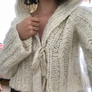 Free people thick-knit sweater w/ oversized hood